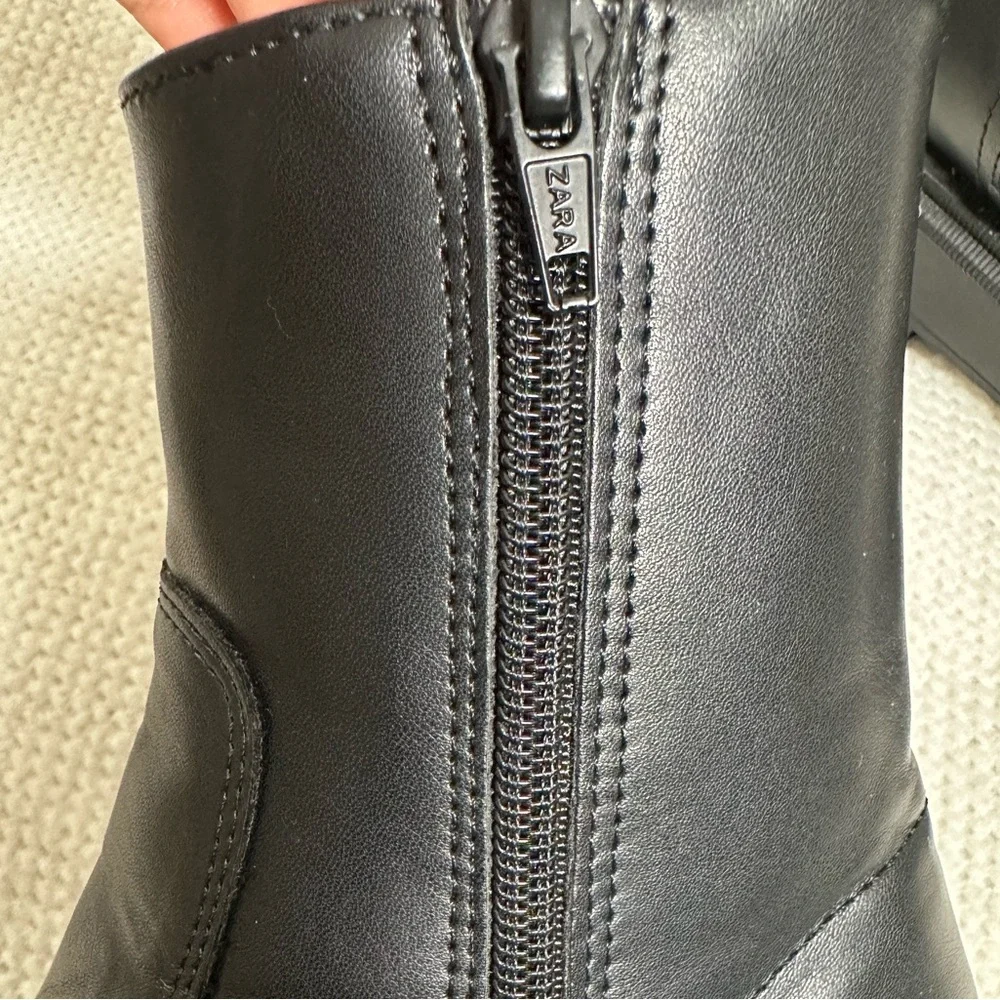 ZARA Black Platform Boots Size 35 / 5 - Big Kids & Women - Double Zip Lug Sole - Picture 6 of 12